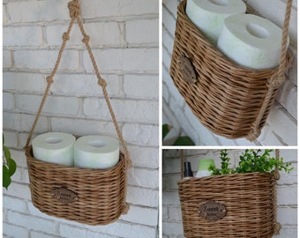 Woven Hanging Basket: Toilet Paper Storage, Bathroom Decor