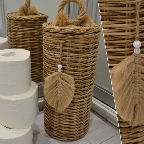 Wicker Round Toilet Paper Storage Basket With Lid for Etsy