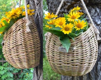 Cesta de mimbre rústica para colgar en la pared: estilo cottagecore