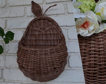 Wall Hanging Basket Pear Hanging basket for kids room Basket Pear Shaped Kids room decor Wicker basket with natural materials Wicker Pocket