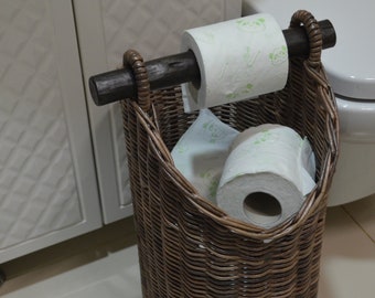 Toilet paper basket Spare Roll Holder Toilet Storage Toilet paper Paper Basket with Handle, Wicker Bathroom Basket Toilet paper holder