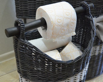 Storage Toilet paper Toilet paper basket Spare Roll Holder Toilet Paper Basket with Handle, Wicker Bathroom Basket Toilet paper holder