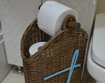 Toilet paper basket Spare Roll Holder Toilet Storage Toilet paper Paper Basket with Handle, Wicker Bathroom Basket Toilet paper holder