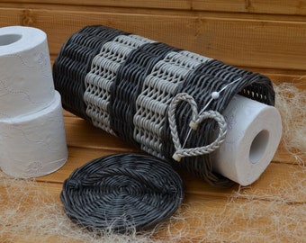 Lidded Toilet Paper Basket: Woven Paper Vine Roll Holder