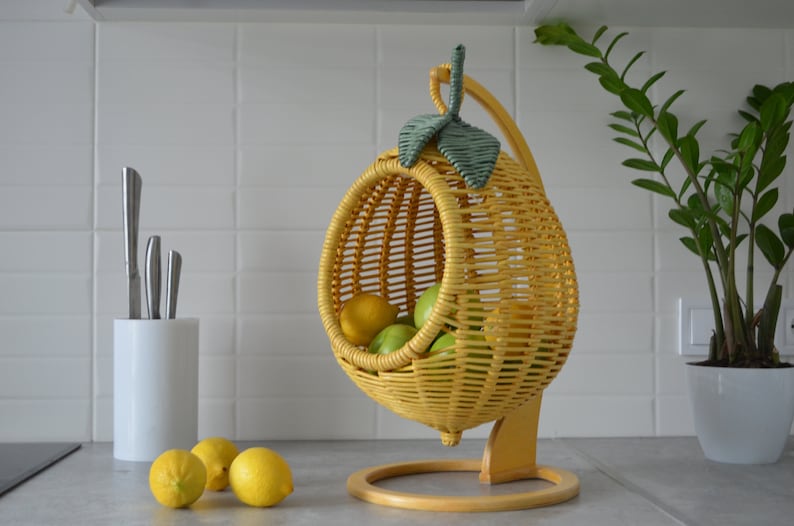 Hanging basket for storing fruits Fruit basket in the shape of a lemon Wicker fruit basket hanging Fruit basket for kitchen Fruit holder