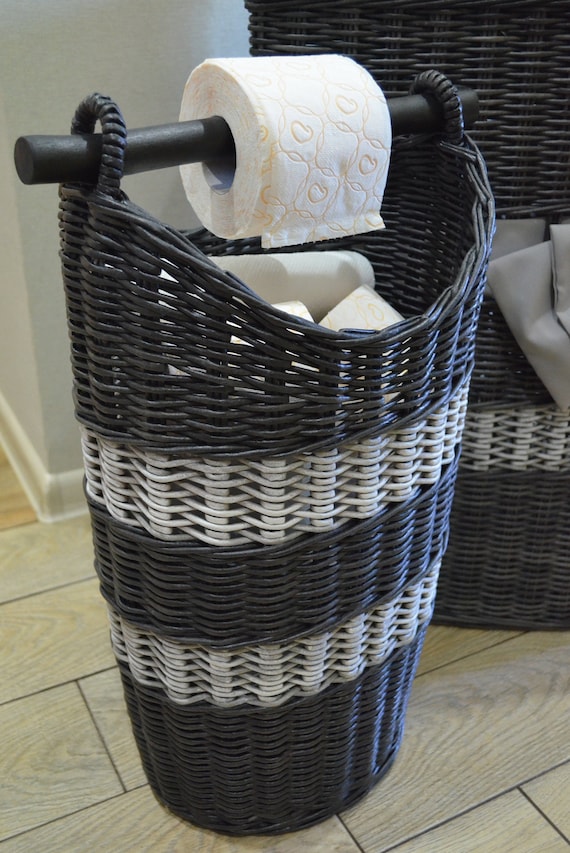 Storage Toilet Paper Toilet Paper Basket Spare Roll Holder Toilet Paper  Basket With Handle, Wicker Bathroom Basket Toilet Paper Holder 