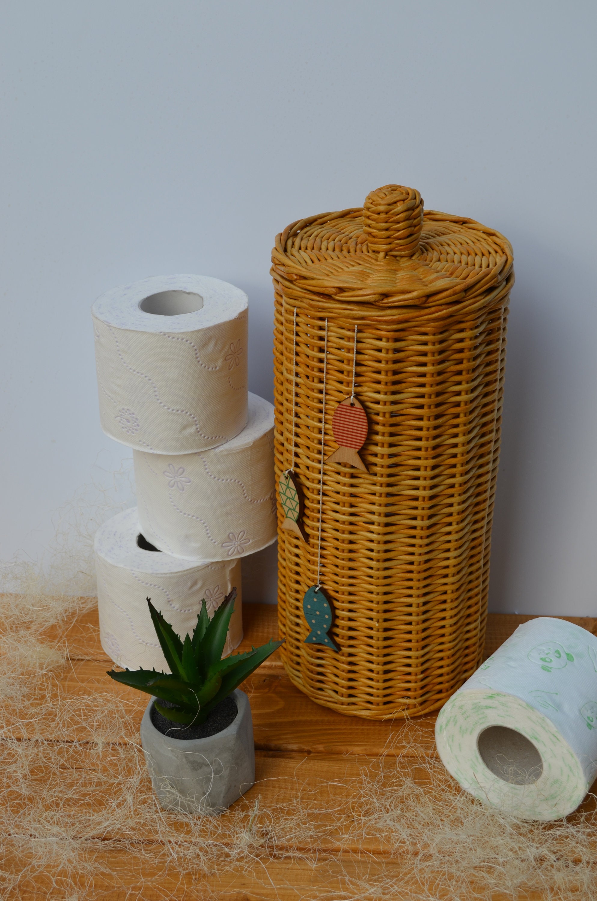 StorageWorks Almacenamiento de papel higiénico, cesta de baño de cuerda de  papel redonda gris, cestas pequeñas para organizar, cesta de papel