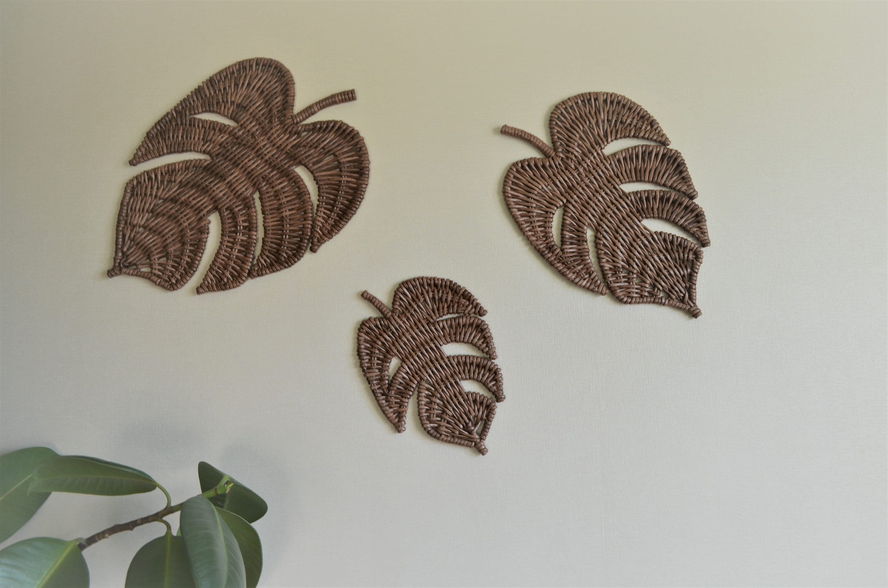 Woven Monstera Leaf Wall Decor: Tropical Set of 3 - Etsy