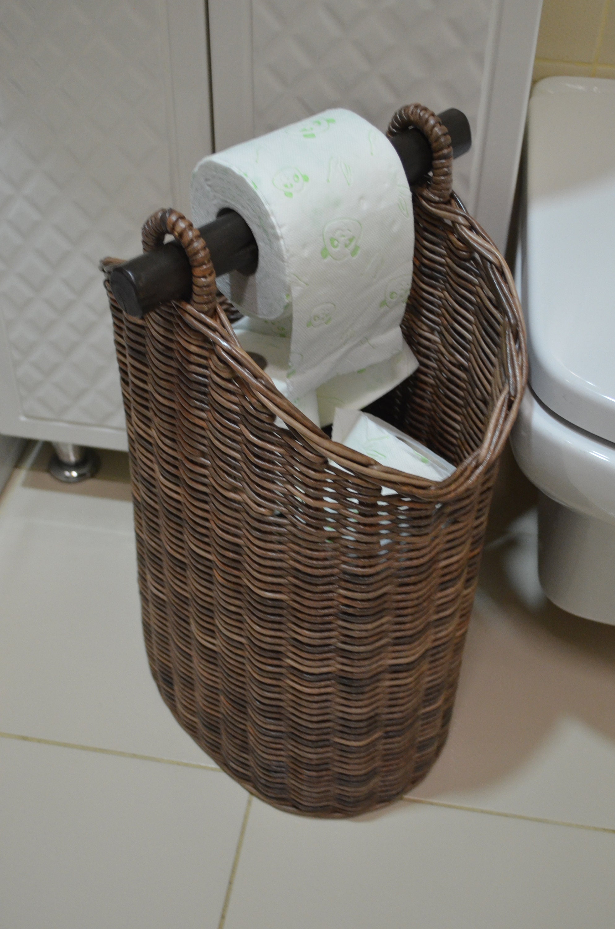 Labcosi Bathroom Baskets for Organizing, Toilet Paper Basket Organizer,  Handwoven Seagrass Wicker Storage Baskets with Faux Leather Handles for