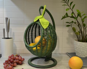 Cesta de frutas de mimbre con forma de lima: Almacenamiento colgante para la cocina