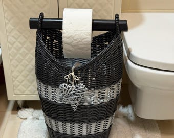 Wicker Toilet Paper Basket with Handle: Bathroom Storage