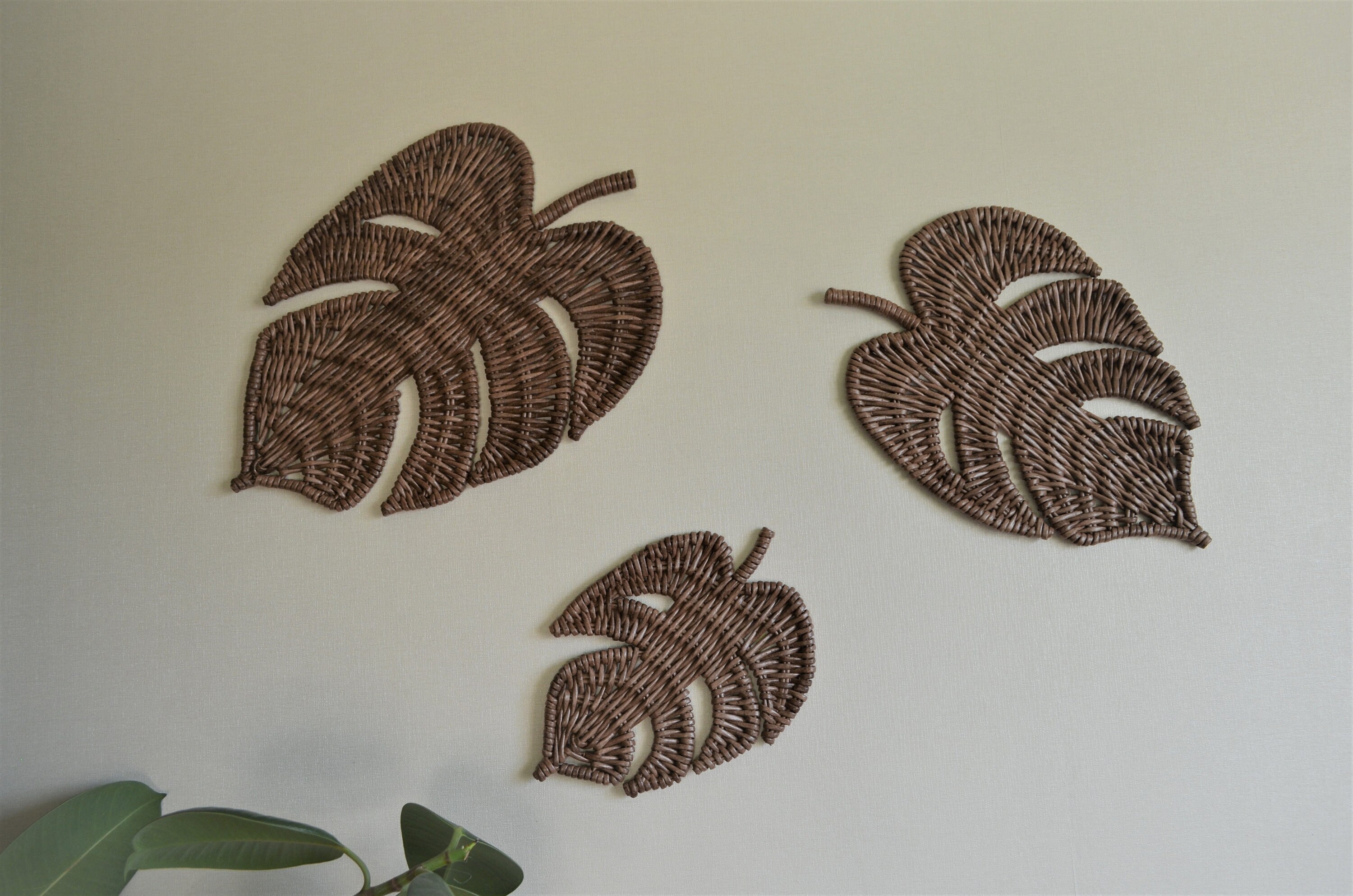 Woven Monstera Leaf Wall Decor: Tropical Set of 3 - Etsy