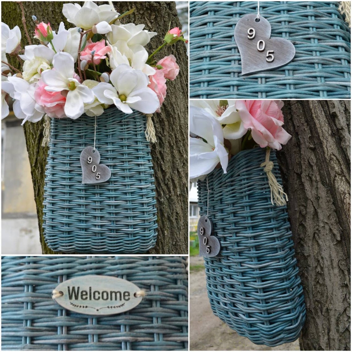 Door Basket for Flowers Wicker Hanging Basket Basket for Front Etsy