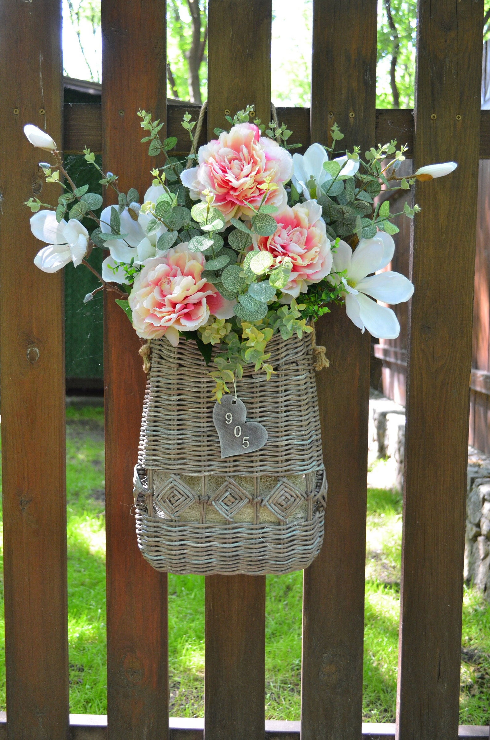 Flower Basket on the Front Door Door Basket With Flowers Etsy