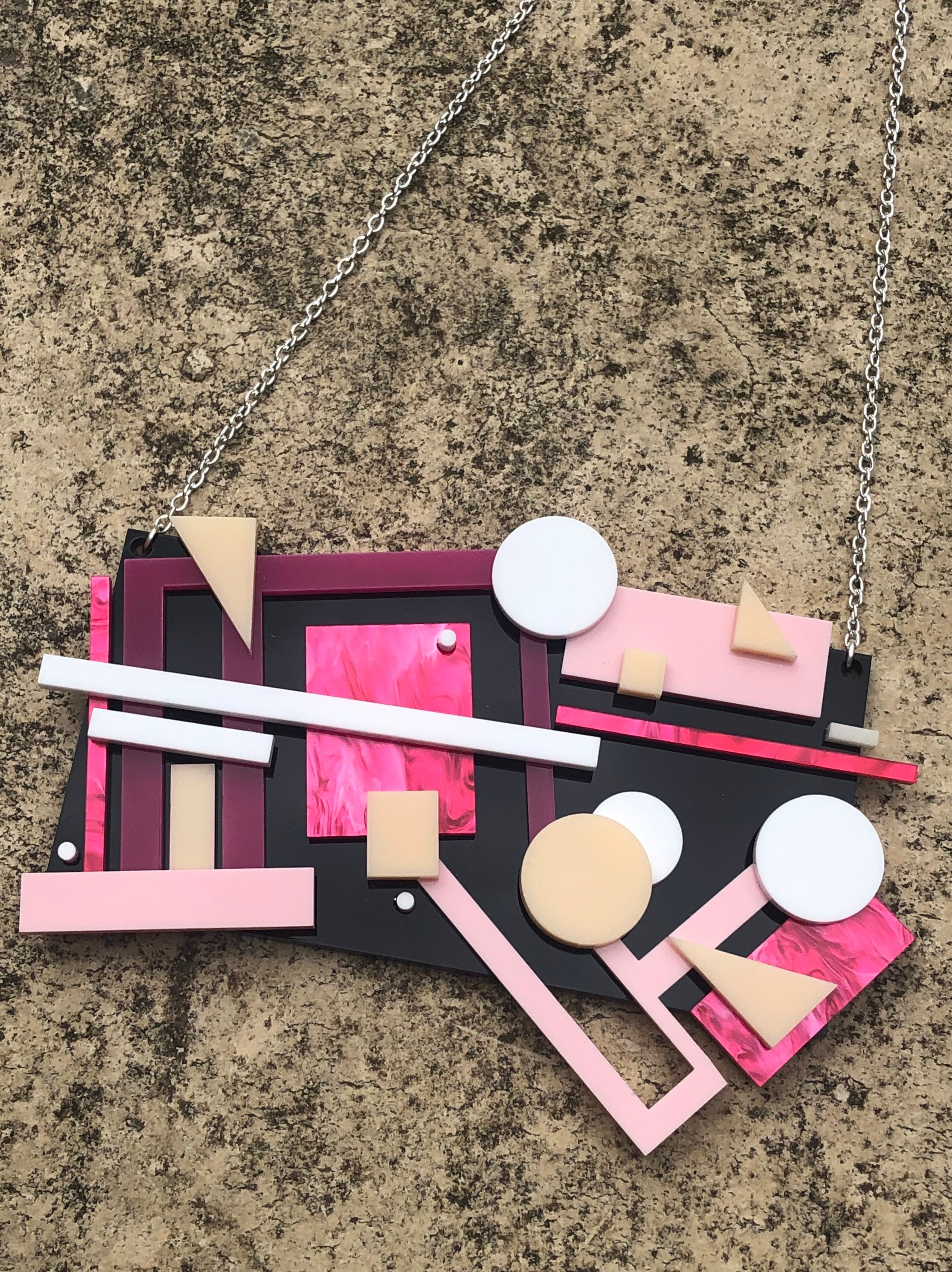 Laser Cut Acrylic Large Geometrical Necklace Statement Etsy