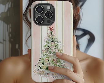 Christmas tree phone case, Xmas coquette bow iPhone cover, Festive girly Samsung galaxy, Holiday season Google Pixel, Winter ribbon stripes