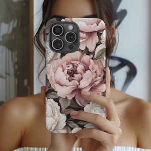 Étui pour téléphone à fleurs de pivoine, coque d'iPhone à fleurs roses, motif galaxie Samsung avec floraison printanière, botanique d'été, pixel Google de jardin, fête des mères