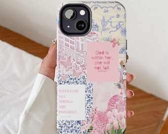 Capa de telefone cristã Faith, capa para iPhone com versículos bíblicos, Samsung Galaxy Coquette, Google Pixel feminino, presente católico estético Collage