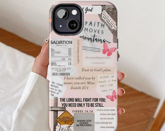 Capa de telefone Faith God, capa para iPhone com versículos bíblicos, presente católico cristão do Google Pixel, estética de colagem, álbum de recortes Samsung Galaxy