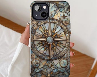 étui pour téléphone boussole vintage, coque pour iPhone illusion de vitrail, galaxie Samsung antique unique, pixel Google historique de voyage, historique marin