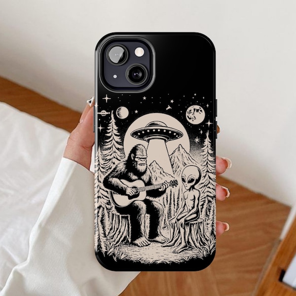 Alien Bigfoot phone case, UFO cosmic iPhone cover, Space themed Google Pixel, Extraterrestrial abduction Samsung Galaxy, Big foot yeti gift