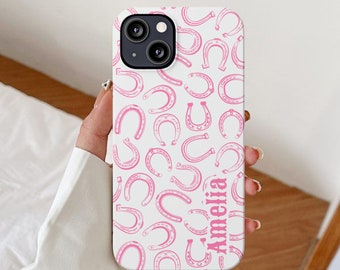 Pink Cowgirl Phone case, Personalized Western iPhone cases, Custom your name Samsung Galaxy cover, Customized horseshoe personal gifts idea