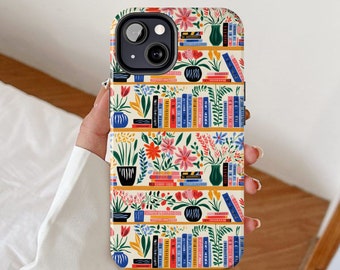 Funda para teléfono con estantería inspirada en Matisse, fundas para iPhone con motivos florales y libros, regalo para Google Pixel con motivos florales y libros, funda para Samsung Galaxy con motivos florales de Booktrovert