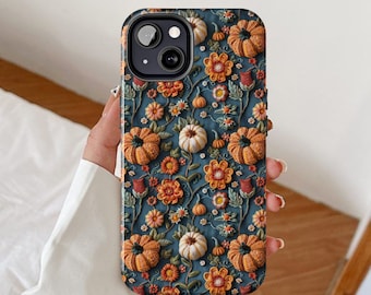 Capa de celular de abóbora, efeito bordado em argila 3D, presente de outono para ela, pixel do Google para a temporada de Halloween, bordado rústico de outono, Samsung Galaxy