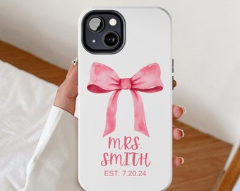 Bride to be phone case, Coquette bridal phone cases, Wedding day cover, Tie the knot gifts for her, Bride-to-Be engagement present, Pink bow