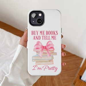 Coquette books phone case, Ribbon bow bookish iPhone cases, Girly Gift for book lovers, Balletcore pink librarian gifts, Bows booktok design