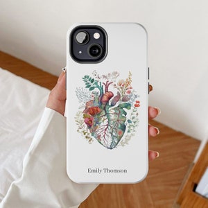 Human Anatomy Heart phone case, Minimalist iPhone cases, RN custom gift, Personalized gifts for Nurse, Name-customized Samsung Galaxy cover
