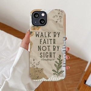 Custodia per telefono con versetto della Bibbia, Cammina per fede e non per vista, Custodie per iPhone Boho Christian, Citazione di Cristo Cristianesimo, I migliori regali per la fede cattolica