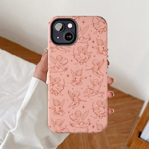 Funda de teléfono con ángeles, fundas de iPhone con forma de Cupido, regalo de San Valentín para ella, bebé ángel de la guarda, regalos con temática de San Valentín, patrón vintage de San Valentín