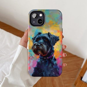 Custodia per telefono con Schnauzer nano, custodia per cani carina, regalo per lei a forma di cucciolo, design a tema animali domestici, acquerello di cuccioli, regalo per il proprietario di Schnauzer nano