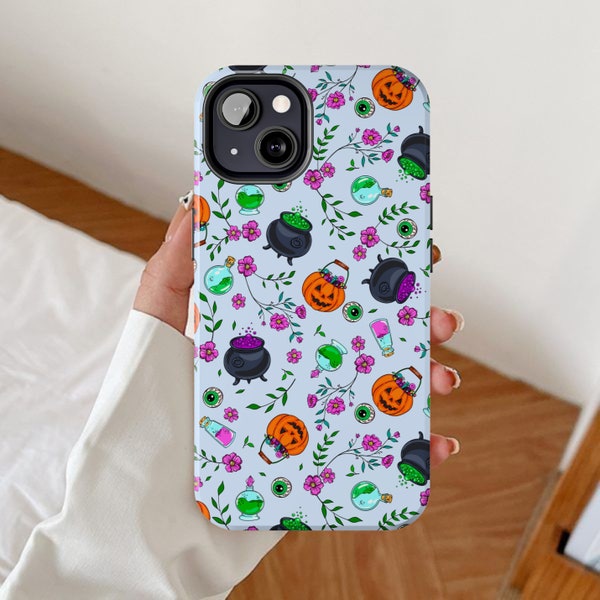 Halloween phone case, Witchy floral iPhone cases, Pumpkin flower theme design, Magic gift idea for her, Magical witch art, Flowers seasonal