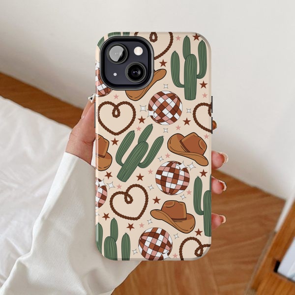 Disco cowboy phone case, Cowgirl hat iPhone cases, Western Samsung Galaxy cover, Wild west rodeo design, Cactus themed gift idea for her