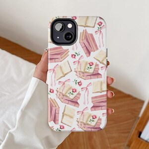 Coquette books phone case, Pink bookish iPhone cases, Book Samsung galaxy cover, Girly bow gifts for her, Ribbon bows design, Booktok gift