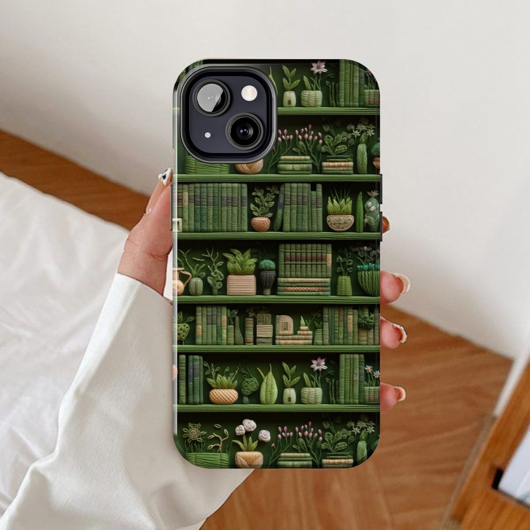 Bookshelf Phone Case, 3D Embroidered Effect, Books Plant Embroidery Art, Booktrovert Samsung