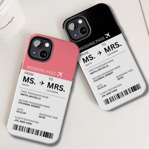 Capa de celular personalizada para noiva, capa personalizada para iPhone, cartão de embarque, capa para Samsung Galaxy, presente personalizado para noivado