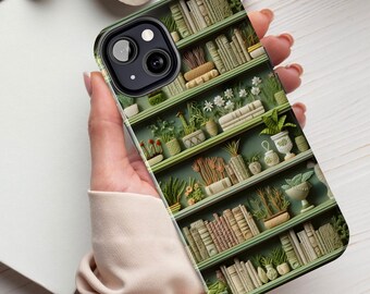 ★DESIGN SKIN★ iPhone New Bookle Embroidery Case Bookshelf Phone Case, 3D Embroidered Effect, Books Plant