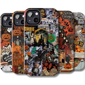 Étui pour téléphone collage Halloween, étuis iPhone vintage effrayants, housse galaxie Samsung horreur, pixel Google de scrapbooking tête de mort, design sorcière sorcière