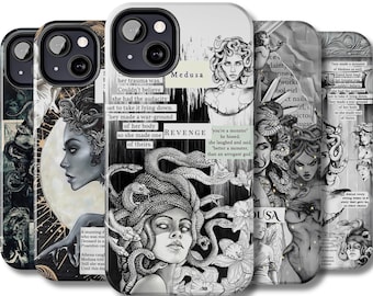 Capa para celular com colagem da Medusa, capa para iPhone inspirada na mitologia grega, capa para Samsung Galaxy para amantes de cobras da Grécia, capa inspirada na deusa romana Medusa, capa para Google Pixel com tema mítico