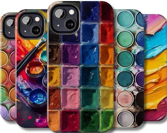 Watercolor paint phone cover, Box palette iPhone case, Artist Samsung galaxy design, Brush rainbow color, Artistic painter Google pixel gift