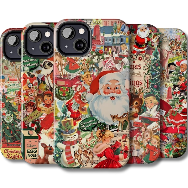 Christmas collage phone case, Xmas vintage iPhone cases, Retro holiday season Samsung galaxy cover, Santa google pixel, Winter scrapbook art