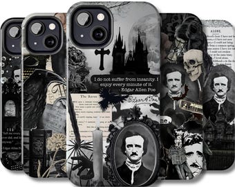 Funda para teléfono de Edgar Allan Poe, funda para iPhone con arte gótico oscuro, regalos de calaveras espeluznantes para amantes de los libros, Academia oscura para Samsung Galaxy, Raven Nevermore