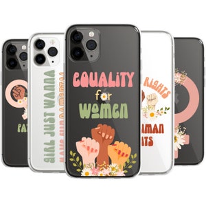 フェミニストのクリアスマホケース、ガールパワーiPhoneケース、国際女性デーのSamsungカバー、女性らしさをアピールするギフト、女性平等をアピールするギフト