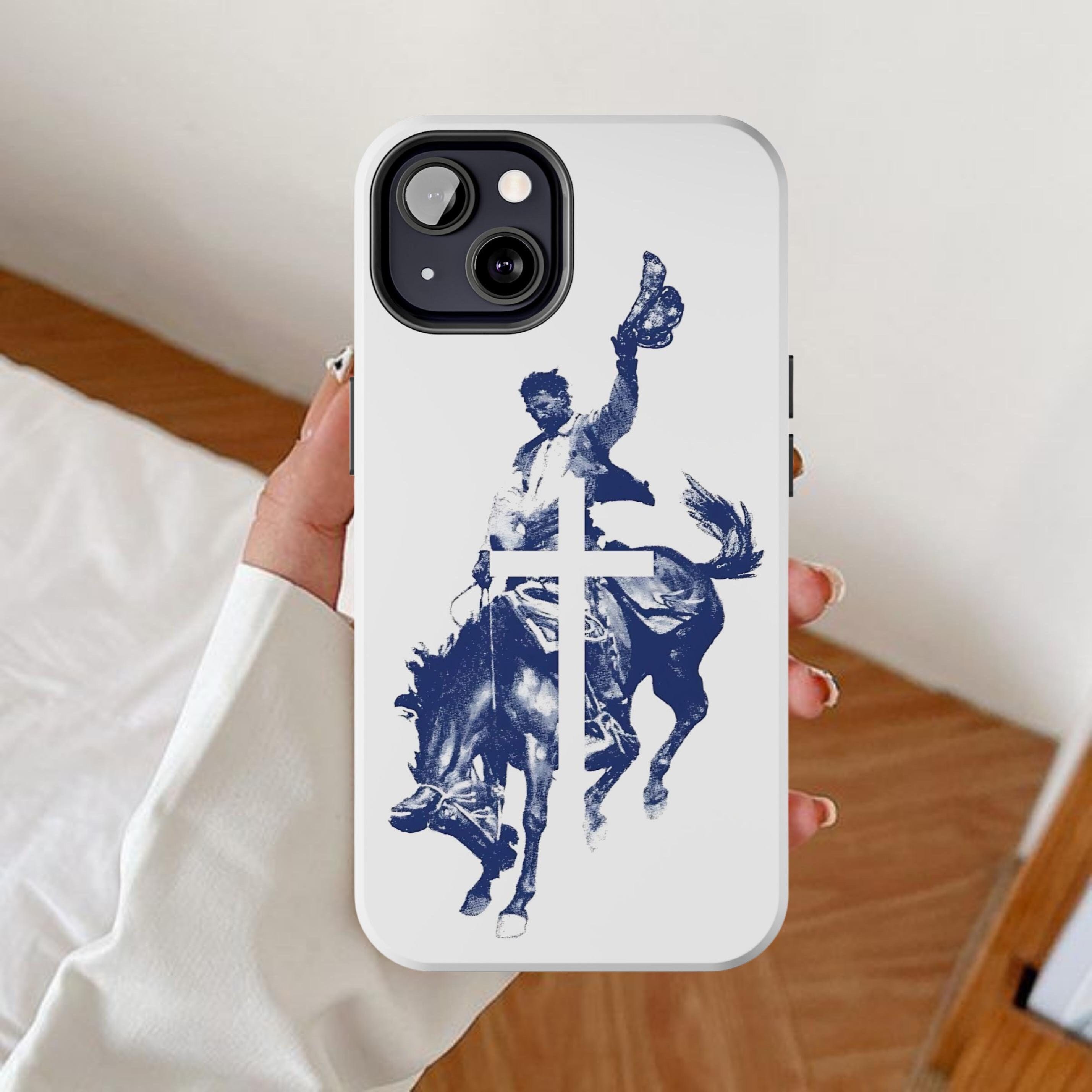 Vintage rodeo phone case, Western cross iPhone cover, Christian faith Samsung galaxy, Catholic cowboy google pixel, Religious retro, Horse
