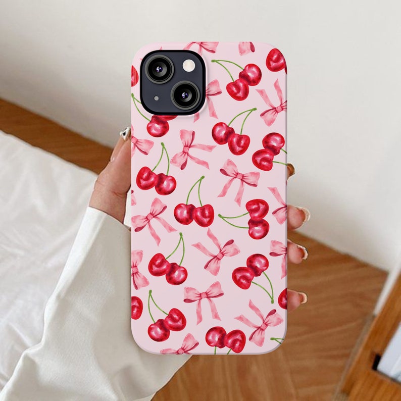 Coquette Phone Case, Cherry Themed Gifts, Ribbon Bow iPhone Cases