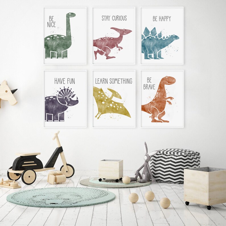 Set of 6 Nursery Decor Dinosaur Nursery Baby Dinosaur Etsy