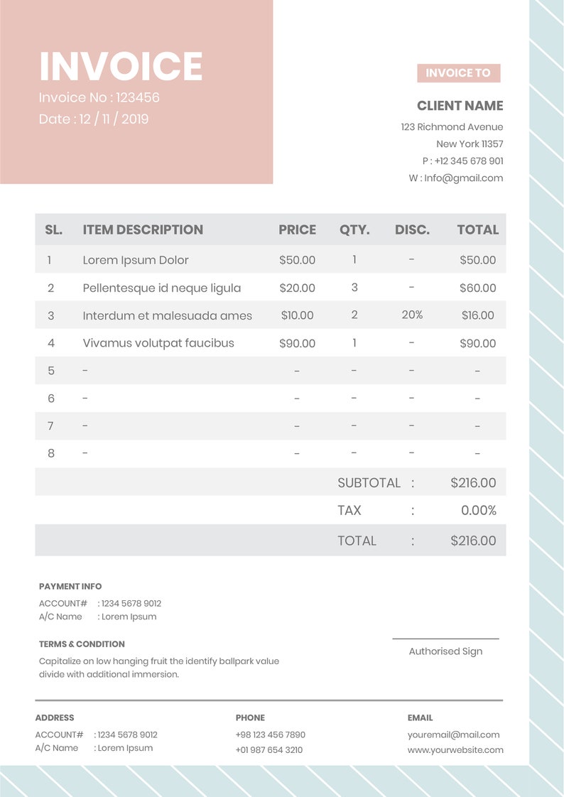Invoice Template Printable Invoice Order Form - Etsy